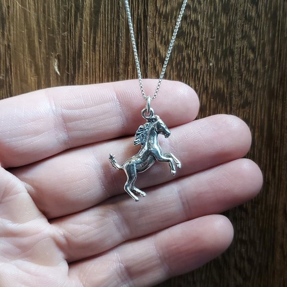 Jewelry - 20 Inch Sterling Silver Bucking Horse Pendant Necklace